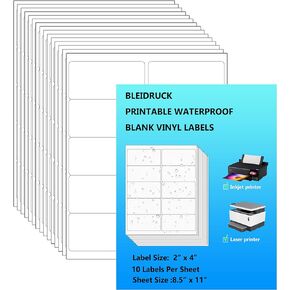 10 UP Shipping Labels 2"×4" Glossy White Printable Waterproof Bottle Lables Rectangle Vinyl Sticker Paper for Inkjet or Laser Printer 150 Total Adhesive Labels