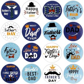 8 Sheets Father's Day Stickers Happy Father's Day Label Stickers 128Pcs 1.57Inch Round Gift Tag Sticker for Envelop Seal Wrapping Father's Day Party Favor Supplies Dad's Birthday Gift Decoration
