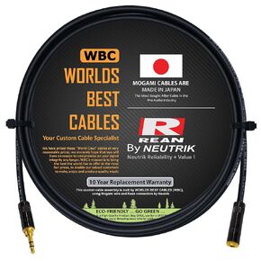 WORLDS BEST CABLES 6 Foot - Quad Balanced Headphone Extension Cable Custom Made Using Mogami 2893 Wire and Neutrik-Rean NYS231BG Male & NYS240BG Female 3.5mm Gold TRS Plugs