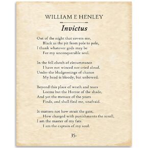 William E Henley - Invictus - 11x14 Unframed Typography Book Page Print - Great Decor and Gift for Poets, Poetry Fans and Home Under $15