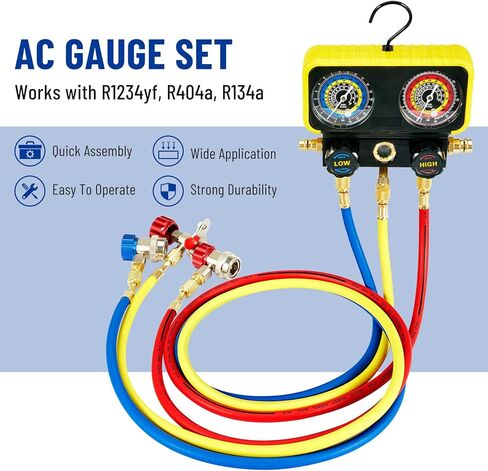 B4B BANG 4 BUCK AC R1234YF R134A مجموعة قياس السيارات 3 صمام مقياس مشعب متوافق مع مبردات R1234yf R134a لشحن الفريون للسيارة والإخلاء in Kuwait