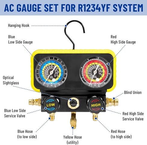 B4B BANG 4 BUCK AC R1234YF R134A مجموعة قياس السيارات 3 صمام مقياس مشعب متوافق مع مبردات R1234yf R134a لشحن الفريون للسيارة والإخلاء in Kuwait