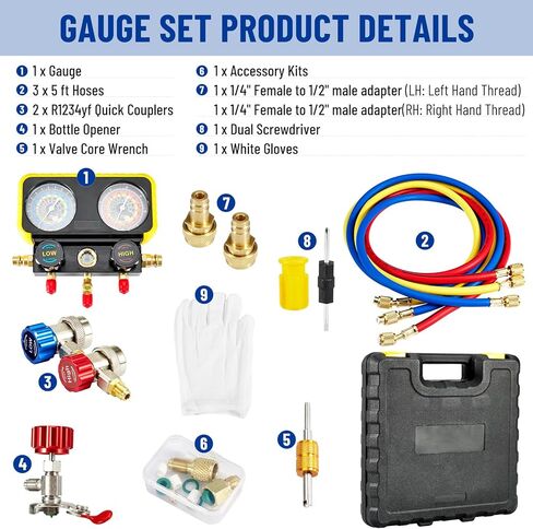 B4B BANG 4 BUCK AC R1234YF R134A مجموعة قياس السيارات 3 صمام مقياس مشعب متوافق مع مبردات R1234yf R134a لشحن الفريون للسيارة والإخلاء in Kuwait