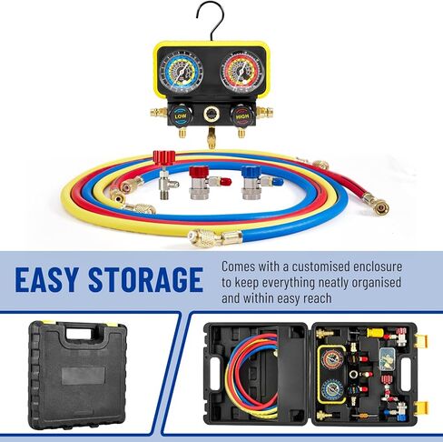 B4B BANG 4 BUCK AC R1234YF R134A مجموعة قياس السيارات 3 صمام مقياس مشعب متوافق مع مبردات R1234yf R134a لشحن الفريون للسيارة والإخلاء in Kuwait