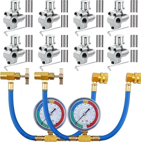 7 قطع من خرطوم إعادة شحن فريون الثلاجة مع مجموعة قياس، وصمام تعديل التيار المتردد، مع صمام صنبور ثقب الرصاص BPV31، ومحول الغلق الذاتي R134A لأدوات إصلاح نظام إعادة شحن المبردات ونظام تكييف السيارة in Kuwait