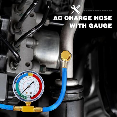 7 قطع من خرطوم إعادة شحن فريون الثلاجة مع مجموعة قياس، وصمام تعديل التيار المتردد، مع صمام صنبور ثقب الرصاص BPV31، ومحول الغلق الذاتي R134A لأدوات إصلاح نظام إعادة شحن المبردات ونظام تكييف السيارة in Kuwait