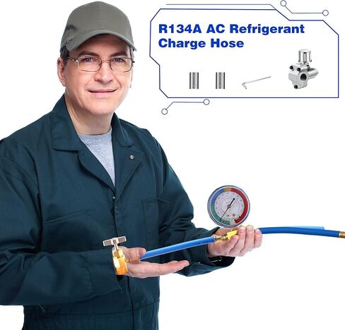 7 قطع من خرطوم إعادة شحن فريون الثلاجة مع مجموعة قياس، وصمام تعديل التيار المتردد، مع صمام صنبور ثقب الرصاص BPV31، ومحول الغلق الذاتي R134A لأدوات إصلاح نظام إعادة شحن المبردات ونظام تكييف السيارة in Kuwait