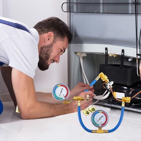 7 قطع من خرطوم إعادة شحن فريون الثلاجة مع مجموعة قياس، وصمام تعديل التيار المتردد، مع صمام صنبور ثقب الرصاص BPV31، ومحول الغلق الذاتي R134A لأدوات إصلاح نظام إعادة شحن المبردات ونظام تكييف السيارة in Kuwait