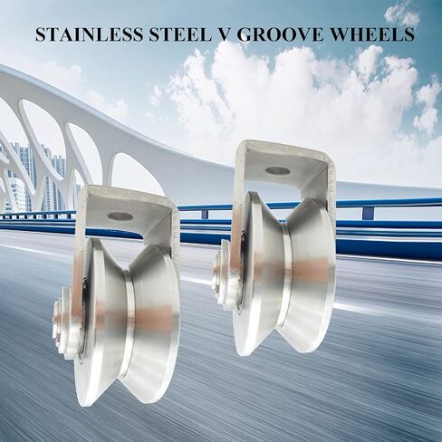 2pcs Stainless Steel V Groove Wheel Heavy Duty Caster Rigid Track Wheel Pulley Sliding Gate Rollers with Bracket for Sliding Gate, Rolling Gate, Inverted Track, Industrial Machines in Saudi Arabia
