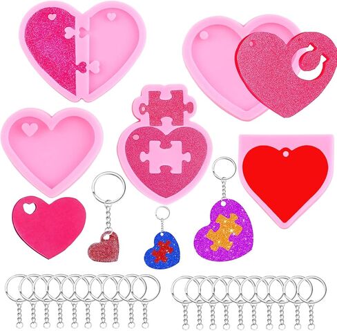 Heart Silicone Keychain Mold Heart Keychain Pendant Mold Puzzle Silicone Mold For Jewelry Pendant Crafts Making Set Of 5 in Saudi Arabia