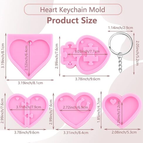 Heart Silicone Keychain Mold Heart Keychain Pendant Mold Puzzle Silicone Mold For Jewelry Pendant Crafts Making Set Of 5 in Saudi Arabia