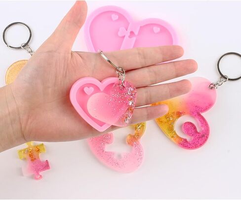 Heart Silicone Keychain Mold Heart Keychain Pendant Mold Puzzle Silicone Mold For Jewelry Pendant Crafts Making Set Of 5 in Saudi Arabia