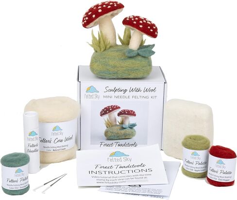 مجموعة التلبيد بالإبرة من Sky Forest Toadstools تعلم كيفية النحت بالصوف | مناسب للمبتدئين للبالغين والمراهقين | يتضمن كل شيء لإنشاء مشهد فطر ثلاثي الأبعاد | لديه تعليمات الفيديو in Kuwait