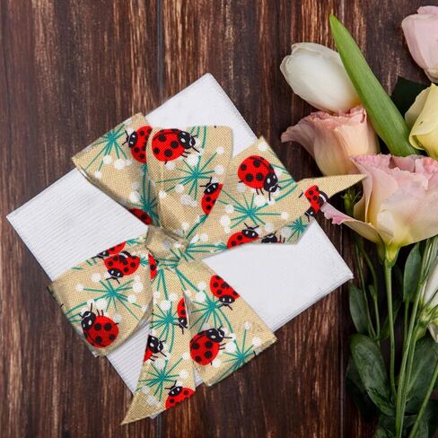 ABTOLS 2 Roll 10 Yards Ladybug Ribbons, 2.5" Black White Buffalo Plaid Wired Edge Burlap Ribbon Floral Ladybird Ribbon for Spring Party Decor Gift DIY Crafts Wreaths Bow in Saudi Arabia