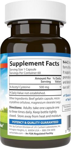 Carlson Labs NAC N-Acetyl Cysteine, 500mg, 60 Capsules in Saudi Arabia