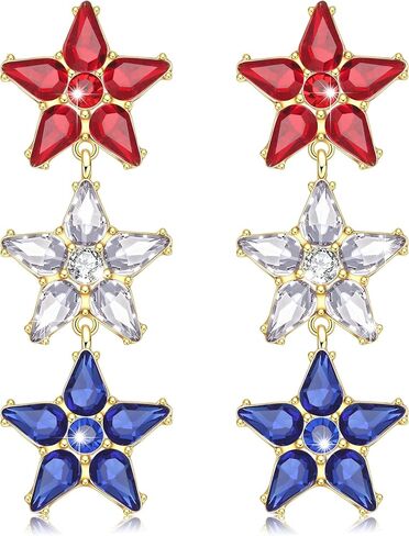 4 th of July Earrings for Women Hypoallergenic Fourth of July Earrings Patriotic Star Dangle Earrings Boho Red White and Blue Sparkle Rhinestone Arch Tassel Long Dangling Earrings July 4 th American Flag Earrings Jewelry Gift for Women Girls in Saudi Arabia