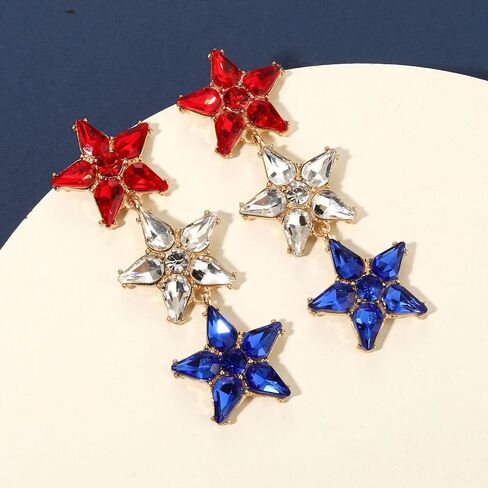 4 th of July Earrings for Women Hypoallergenic Fourth of July Earrings Patriotic Star Dangle Earrings Boho Red White and Blue Sparkle Rhinestone Arch Tassel Long Dangling Earrings July 4 th American Flag Earrings Jewelry Gift for Women Girls in Saudi Arabia