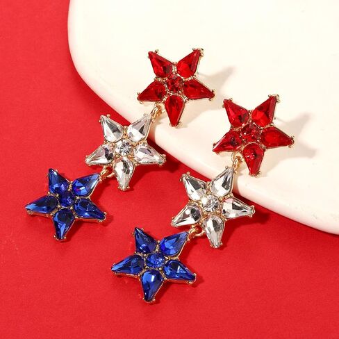 4 th of July Earrings for Women Hypoallergenic Fourth of July Earrings Patriotic Star Dangle Earrings Boho Red White and Blue Sparkle Rhinestone Arch Tassel Long Dangling Earrings July 4 th American Flag Earrings Jewelry Gift for Women Girls in Saudi Arabia