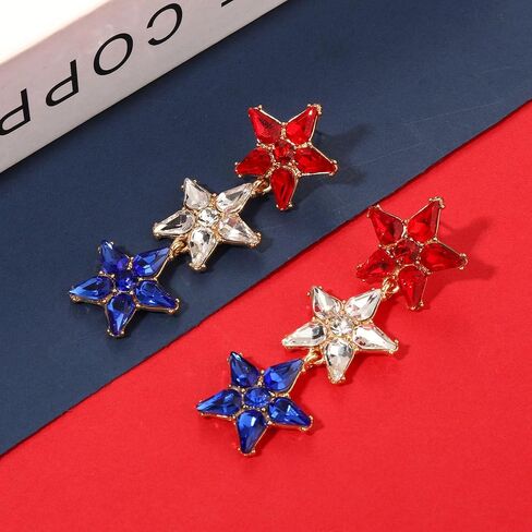 4 th of July Earrings for Women Hypoallergenic Fourth of July Earrings Patriotic Star Dangle Earrings Boho Red White and Blue Sparkle Rhinestone Arch Tassel Long Dangling Earrings July 4 th American Flag Earrings Jewelry Gift for Women Girls in Saudi Arabia