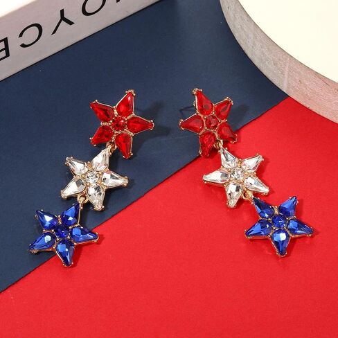 4 th of July Earrings for Women Hypoallergenic Fourth of July Earrings Patriotic Star Dangle Earrings Boho Red White and Blue Sparkle Rhinestone Arch Tassel Long Dangling Earrings July 4 th American Flag Earrings Jewelry Gift for Women Girls in Saudi Arabia