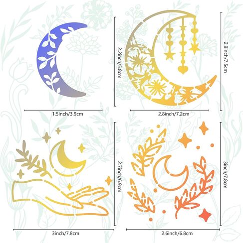 GORGECRAFT 16cm Metal Moon Stencil Moon Phase Templates Sun Hand Branch Leaves Pattern Reusable Stainless Steel Painting Stencils for Wood Burning Engraving Pyrography Wall Canvas Furniture Art Crafts in Saudi Arabia