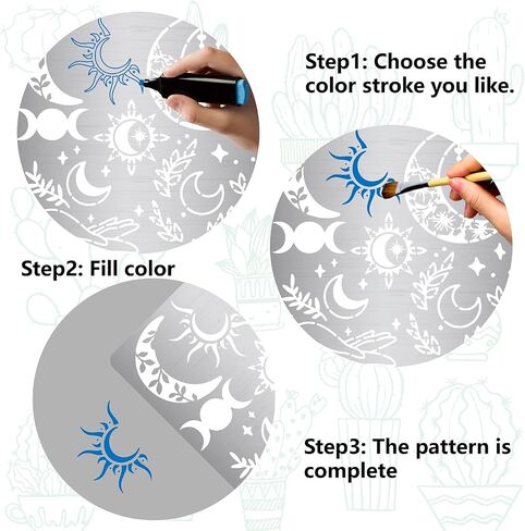 GORGECRAFT 16cm Metal Moon Stencil Moon Phase Templates Sun Hand Branch Leaves Pattern Reusable Stainless Steel Painting Stencils for Wood Burning Engraving Pyrography Wall Canvas Furniture Art Crafts in Saudi Arabia