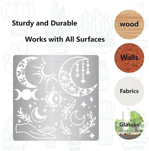 GORGECRAFT 16cm Metal Moon Stencil Moon Phase Templates Sun Hand Branch Leaves Pattern Reusable Stainless Steel Painting Stencils for Wood Burning Engraving Pyrography Wall Canvas Furniture Art Crafts in Saudi Arabia