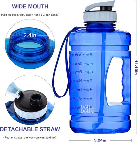 زجاجة مياه تحفيزية بنصف جالون مع قلم تحديد الوقت وفم واسع ومقبض مانع للتسرب، إبريق ماء سعة 64 أونصة لصالة الألعاب الرياضية والرياضات الخارجية ذات سعة كبيرة زجاجات مياه يومية BOTTLEBOTTLE in Kuwait