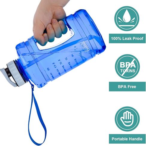 زجاجة مياه تحفيزية بنصف جالون مع قلم تحديد الوقت وفم واسع ومقبض مانع للتسرب، إبريق ماء سعة 64 أونصة لصالة الألعاب الرياضية والرياضات الخارجية ذات سعة كبيرة زجاجات مياه يومية BOTTLEBOTTLE in Kuwait