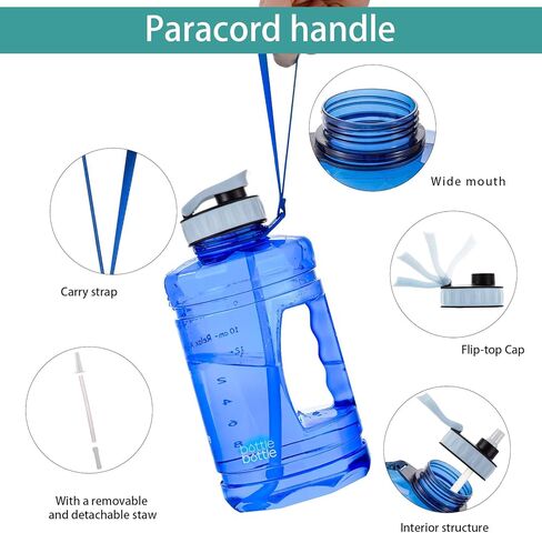 زجاجة مياه تحفيزية بنصف جالون مع قلم تحديد الوقت وفم واسع ومقبض مانع للتسرب، إبريق ماء سعة 64 أونصة لصالة الألعاب الرياضية والرياضات الخارجية ذات سعة كبيرة زجاجات مياه يومية BOTTLEBOTTLE in Kuwait