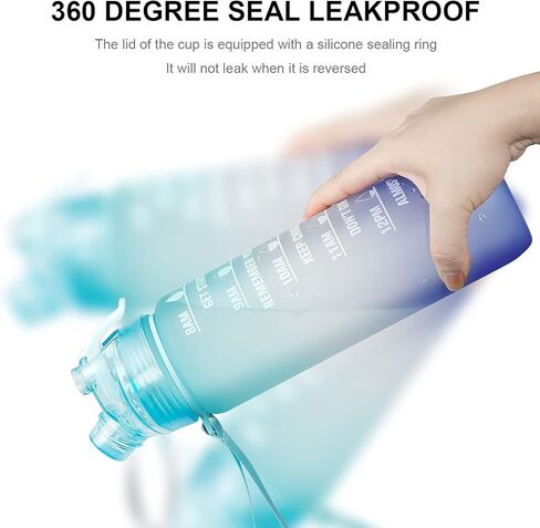 زجاجات مياه تحفيزية من BOTTLE BOTTLE مع علامة زمنية - زجاجة مياه رياضية سعة 32 أونصة مع رذاذ رذاذ مانع للتسرب وزجاجة مياه للشرب للمكتب وصالة الألعاب الرياضية والجري وركوب الدراجات والتمارين الرياضية الخارجية (أخضر أزرق) in Kuwait