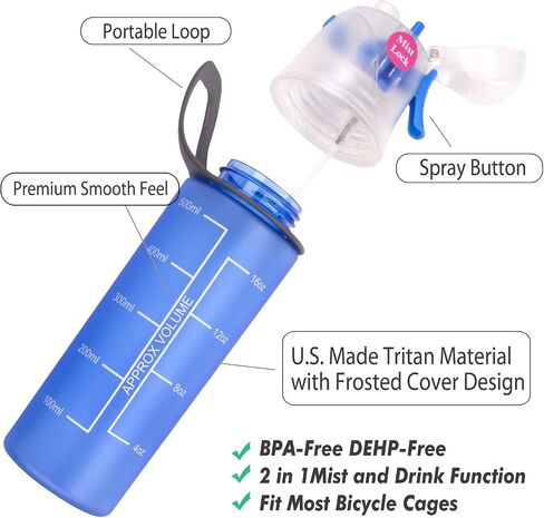 Misting Water Bottle, Spray Mist Sports Bottle for Outdoor Sport Hydration and Cooling Down, BPA-Free Misting Water Bottle with Unique Mist Lock Design (Blue-20oz) in Saudi Arabia