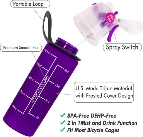 Misting Water Bottle, Spray Mist Sports Bottle for Outdoor Sport Hydration and Cooling Down, BPA-Free Misting Water Bottle with Unique Mist Lock Design (Blue-20oz) in Saudi Arabia