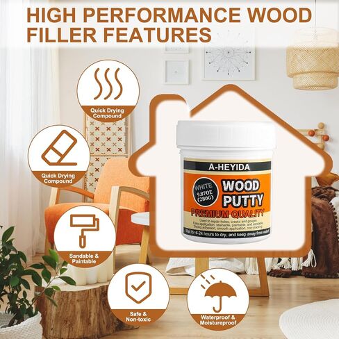Wood Filler, Wood Putty - Wood Filler Paintable, Stainable, Wood Repair Putty for Wood Cracks and Holes on any Wooden Floor Furniture, Hardwood Scratch Repair Kit - 9.87 Ounce White Wood Filler in Saudi Arabia