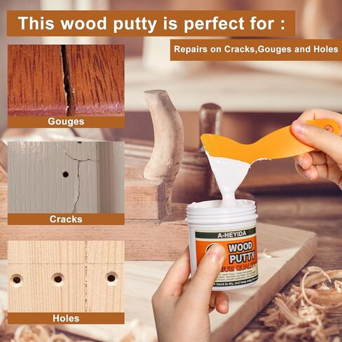 Wood Filler, Wood Putty - Wood Filler Paintable, Stainable, Wood Repair Putty for Wood Cracks and Holes on any Wooden Floor Furniture, Hardwood Scratch Repair Kit - 9.87 Ounce White Wood Filler in Saudi Arabia