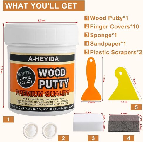 Wood Filler, Wood Putty - Wood Filler Paintable, Stainable, Wood Repair Putty for Wood Cracks and Holes on any Wooden Floor Furniture, Hardwood Scratch Repair Kit - 9.87 Ounce White Wood Filler in Saudi Arabia