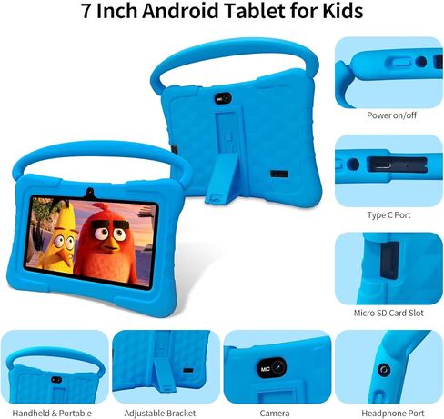تابلت للأطفال 7 بوصة للأطفال الصغار، 4 جيجابايت (2+2 توسيع) ذاكرة الوصول العشوائي 32 جيجابايت، كمبيوتر لوحي مع مرشحات العمر، أدوات الرقابة الأبوية، أجهزة لوحية للأطفال 7 بوصة مع واي فاي، تابلت تعليمي مع حافظة زرقاء in Kuwait