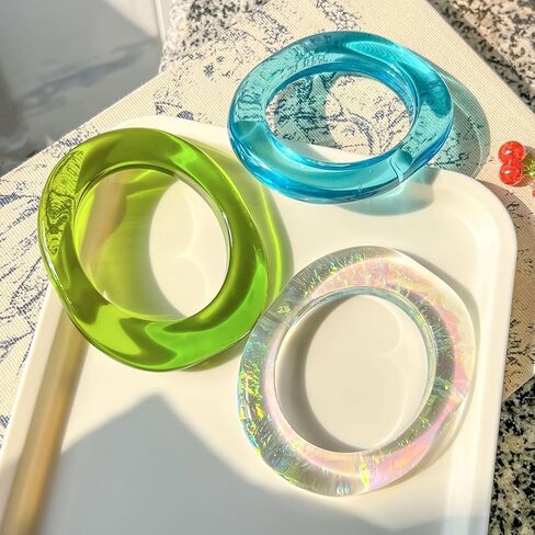 xuzhiyuan Boho Colorful Square Acrylic Resin Bangle Bracelet Transparent Plastic Wristbands Wide Irregular Geometric Cuff Bangle Bracelet for Women Girl Gifts Jewelry in Kuwait