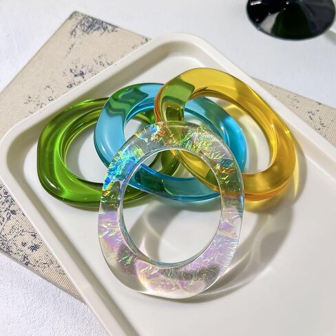 xuzhiyuan Boho Colorful Square Acrylic Resin Bangle Bracelet Transparent Plastic Wristbands Wide Irregular Geometric Cuff Bangle Bracelet for Women Girl Gifts Jewelry in Kuwait