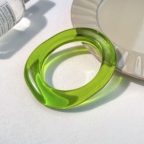 xuzhiyuan Boho Colorful Square Acrylic Resin Bangle Bracelet Transparent Plastic Wristbands Wide Irregular Geometric Cuff Bangle Bracelet for Women Girl Gifts Jewelry in Kuwait