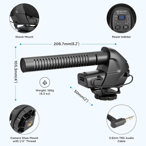 BOYA BY-BM3032 Professional External On Camera Microphone for DSLR Camcorders Android Phone Smartphone iPhone Shotgun Mic Microphone for Video Recording Youtube Directional Condenser Microphones in Saudi Arabia