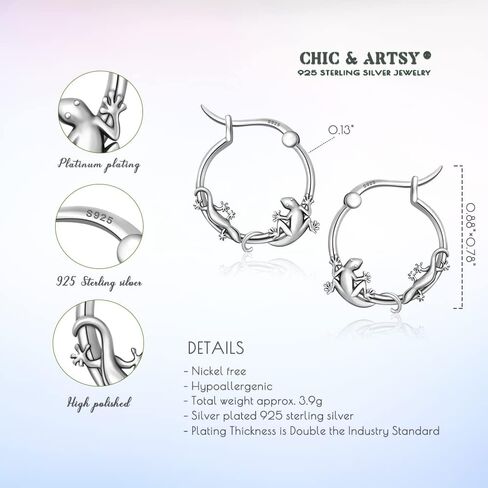 CHIC & ARTSY 925 الفضة الاسترليني الأخطبوط، اللامسة، السحلية، أبو بريص، العنكبوت تتدلى هوب الأقراط الشاطئ تحت عنوان للنساء عشاق الحيوانات المجوهرات in Saudi Arabia