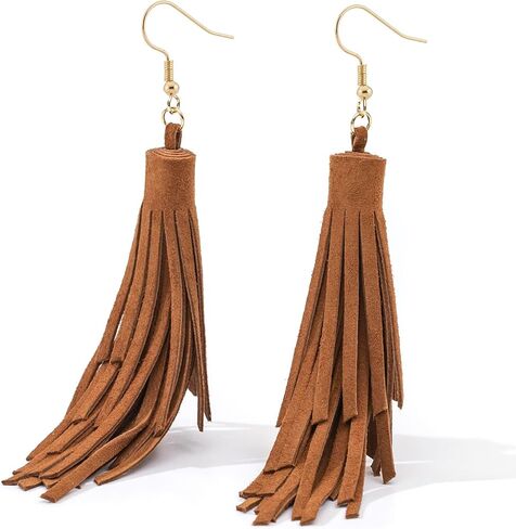 Leather Layered Tassel Earrings Boho - Lightweight Genuine Leather Fringe Earrings Dangle, Handmade Western Earrings for Women Cowgirl in Saudi Arabia