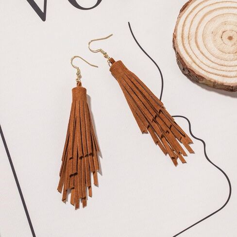Leather Layered Tassel Earrings Boho - Lightweight Genuine Leather Fringe Earrings Dangle, Handmade Western Earrings for Women Cowgirl in Saudi Arabia