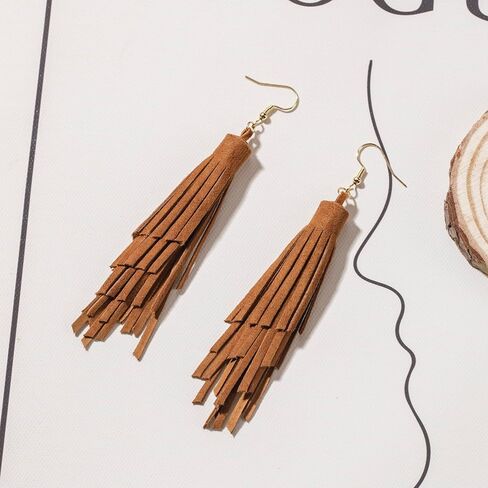 Leather Layered Tassel Earrings Boho - Lightweight Genuine Leather Fringe Earrings Dangle, Handmade Western Earrings for Women Cowgirl in Saudi Arabia