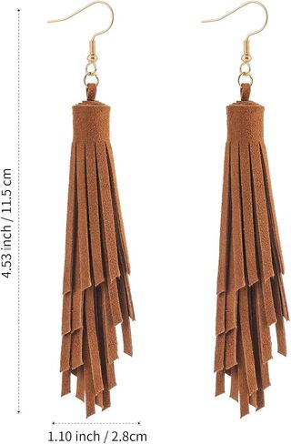 Leather Layered Tassel Earrings Boho - Lightweight Genuine Leather Fringe Earrings Dangle, Handmade Western Earrings for Women Cowgirl in Saudi Arabia