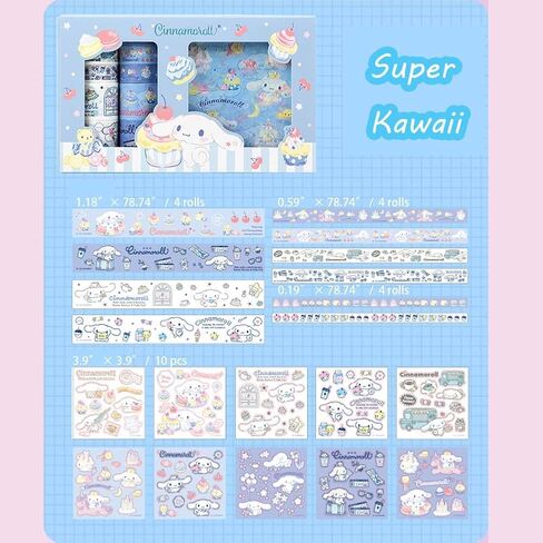 Kawaii Washi Tape Set - 10 Rolls + 10 PCS Stickers Anime Decorative Masking Tape for Kids DIY Gift, Scrapbook, Journaling, Party Decorations, Bullet Journals (Blue) in Saudi Arabia