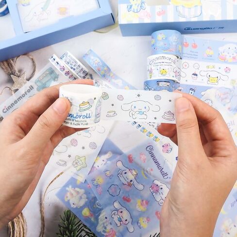 Kawaii Washi Tape Set - 10 Rolls + 10 PCS Stickers Anime Decorative Masking Tape for Kids DIY Gift, Scrapbook, Journaling, Party Decorations, Bullet Journals (Blue) in Saudi Arabia