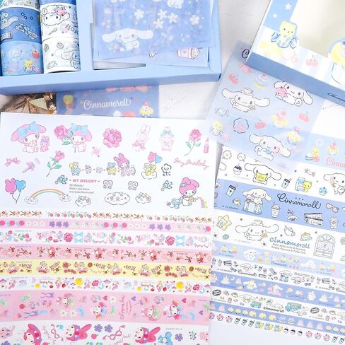 مجموعة شريط كاواي واشي - 10 لفات + 10 قطع ملصقات شريط لاصق مزخرف للرسوم المتحركة للأطفال هدية DIY، سجل القصاصات، يوميات، ديكورات الحفلات، مجلات رصاصة (أزرق) in Kuwait