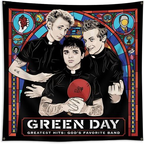 Moor Green Tapestry Day Greatest Hits God's Favorite Band Banner Music Album الجدار شنقا العلم (3x3ft، لون زاهي، بوليستر) للرجال الكهف، النوم، احتياجات الهدايا in Kuwait